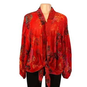 Cárdigan Chicos Semi Transparente Mujer Rojo Seda Oriental Elegante Talla 2 Mediano - Imagen 1 de 10