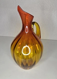 VINTAGE BLENKO GLASS HAND BLOWN AMBERINA TANGERINE RUBY OPTIC PITCHER #991 - Picture 1 of 19