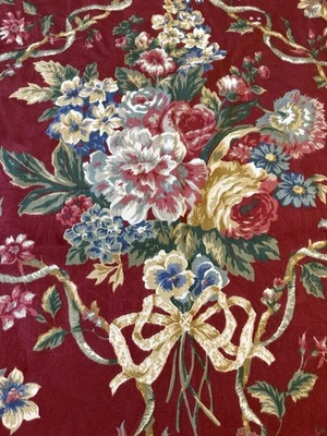 VTG  Burgundy Rose Floral Textured Jacquard Cotton Interior Fabric Design 1.25yd - Image 1 of 4