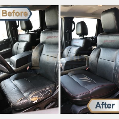 Se adapta a Ford F-150 2004-2008 cuero genuino perfecto Fundas de asiento negras con puntada roja Foto 1 de 4