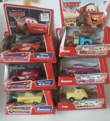 Lot of 6 Disney Pixar Cars  Pullbax Motor Action McQueen Ramone Miter Pullback - Image 1 of 3