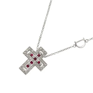 Collana DAMIANI Belle Epoque Diamante Rubino Croce XXS 18K WG 750 90290144 - Foto 1 di 11