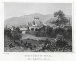 Südtirol: Brunecken. Gesamtansicht. Originaler Stahlstich um 1850 - Picture 1 of 1