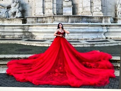 BRAND NEW NEVER WORN **RED** TULLE & SATIN wedding gown size 4 ( CUSTOM MADE)  - Image 1 of 4