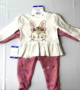Koala Baby Infant Girl 3 Piece Set Pants, Top & Sweater, Pink Mauve Bunny, 12M - Picture 1 of 10