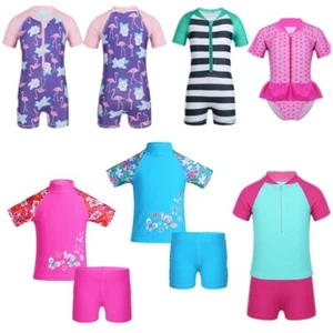 Kids Baby Girls Short Sleeves Swimwear Rash Guard Swimsuit Tankini Bathing Suit  - Picture 1 of 37