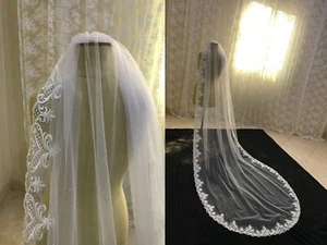 Bridal Veil glitter ivory veil with lace edge for bride - Picture 1 of 6