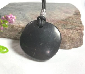 Shungite Unisex Pendant Necklace 37mm Leather Cord Reiki Healing Crystal Protect - Picture 1 of 7
