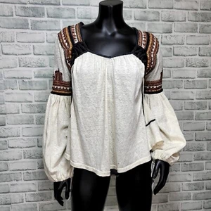Free People Womens S Snow Kisses Boho Embroidery Blouse Balloon Sleeves Festival - Picture 1 of 11