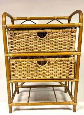 Raro soporte de 2 cajones MCM de ratán y mimbre  Foto 1 de 4