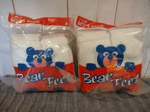 2 Vintage Packs Old School BEAR FEET Boys Socks Fits 6-8.5 Solid White 12 SOCKS - Picture 1 of 10