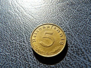 WWII Antique Germany 1938 A 3rd Reich SS Nazi Eagle swastika 5 pfennig Coin H1 - Picture 1 of 7