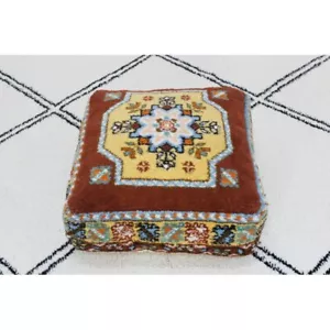  Moroccan Pouf Handmade Wool Pouffe Square Kilim Floor Cushion Berber Footstool - Picture 1 of 5