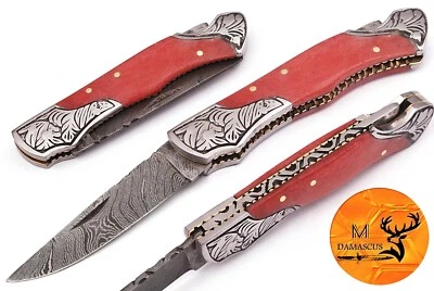 HECHO A MANO FORJADO ACERO DAMASCO PLEGABLE BOLSILLO SUPERVIVENCIA CAMPING CAZA EDC 843 Foto 1 de 4