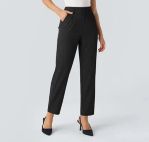 Halara schwarze Damenhose hoher Bund Seitentasche solide Arbeit Tapered Größe L - Bild 1 von 10