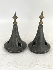 Antique Vtg Pair 2 Gas Oil Lamp Chimney Vent Top Steeple Part Victorian 3.5" Fit