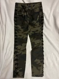 AFRM Womens Size 29x27 Lace Up Camo Skinny Crop Pants Camouflage Jeans New - Picture 1 of 7