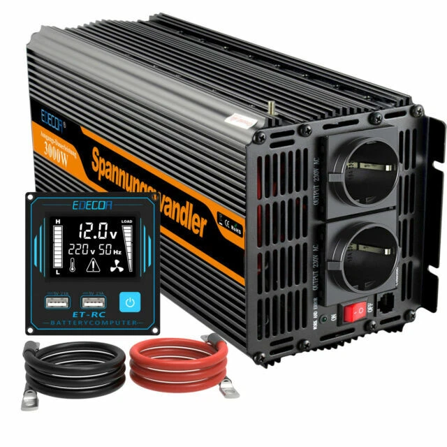 EDECOA Power Inverter 3000W 6000W DC 12V a AC 220V Potenza Convertitore LCD - Nero
