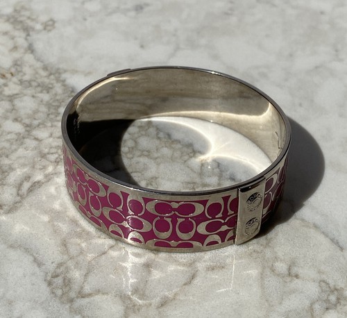 Bracciale Coach Tono Argento Con Scatto Smalto Rosa