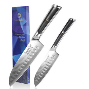 2 Pcs Santoku Knife Set Japanese VG10 Damascus Steel Kitchen Cutlery G10 Handle