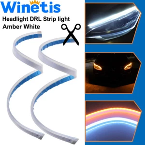 2x Slim 45CM Amber Sequential LED DRL Light Turn Signal Strip For Headlight - Foto 1 di 12