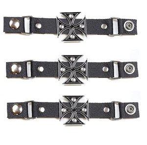 3er Set Weste Extender Metall Eisernes Kreuz Büffelleder für MC Jacke Bikerweste - Bild 1 von 4