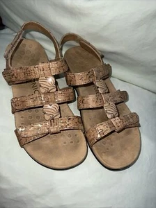 Vionic Rest Amber Sandals Size 7 Gold Cork Tan Strappy Comfort Slingback EUC - Picture 1 of 7