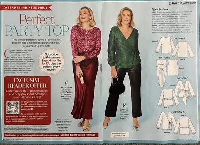 PRIMA EXCLUSIVE SEWING PATTERN ONE PATTERN - FOUR PARTY TOPS TO FIT SIZES 10-20 - Image 1 of 3