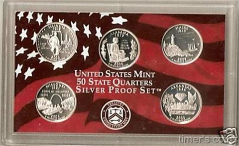 2003 Silver Proof State Quarter Set - 5 Coins - NO BOX/COA Cover