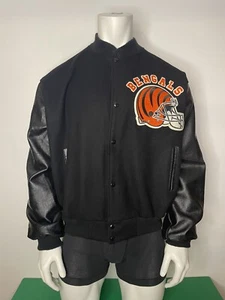 Chaqueta Letterman Vintage Años 90 Línea Tiza Cincinnati Bengals Lana Cuero Talla 2XL - Imagen 1 de 19