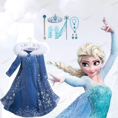 MARKENLOS Mädchen Eiskönigin Elsa Kleid Frozen 2 Prinzessin Kostüm Karneval Cosplay Kinder
