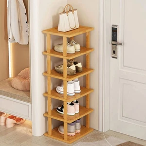 Scarpiera organizer 6 pneumatici legno bambù scaffale verticale casa portaoggetti u - Foto 1 di 11