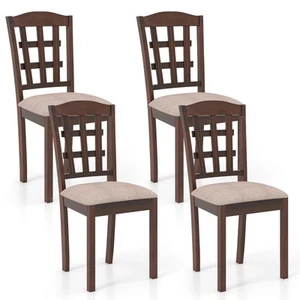 Dining Chair Set of 4 with Faux Leather Upholstered Seat & Rubber Wood Frame - Picture 1 of 8