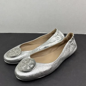 Ballerine Tory Burch Reva in pelle argento 6098 con metallo argentato taglia 9M - Foto 1 di 11