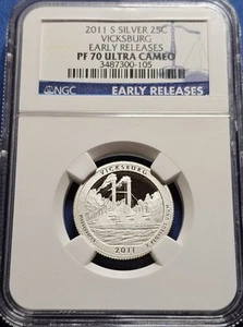 A NGC 2011 S PF70 Ultra Cameo Silver Vicksburg Proof ATB Quarter - Picture 1 of 2