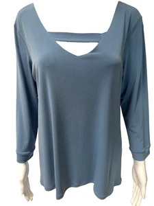 Eva Varro Neu mit Etikett einfarbig blau Farbe V-Ausschnitt Tunika Top Bluse Größe Large NEU - Bild 1 von 10