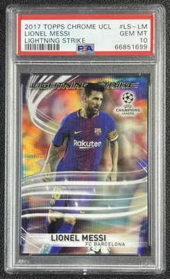 LIONEL MESSI PSA 10 2017 TOPPS CHROME UCL #LS-LM LIGHTNING STRIKE 1699 - Image 1 of 2
