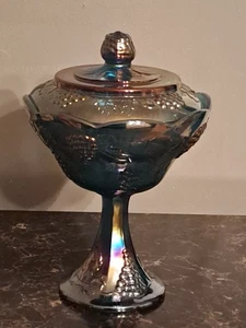 Vintage Carnival Glass Candy Dish Blue Iridescent - Picture 1 of 6
