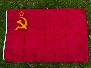 Vintage USSR flag Soviet Hammer + Sickle Red/Gold 90x182 cm NC Large Socialist - Picture 1 of 2