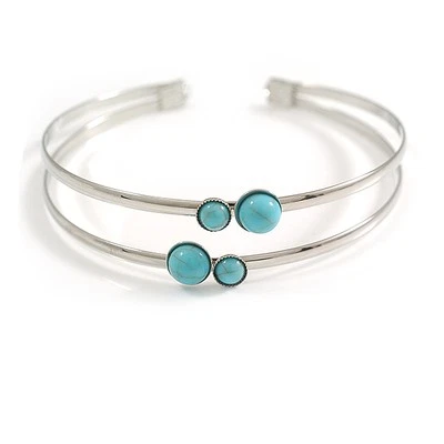 Schickes silberfarbenes Armkettchen mit türkisfarbenem Perlenakzent - verstellbar - Größe S/M - Bild 1 von 4