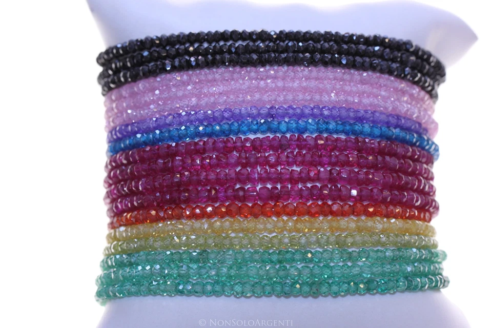 bracciale argento 925 zirconi naturali pietre semipreziosi uomo donna cm 19 - Immagine 1 di 1