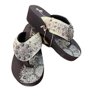 Montana West Damen-Flip-Flops elfenbeinfarben bestickt mit Strass Muschel - neu im Karton - Bild 1 von 4