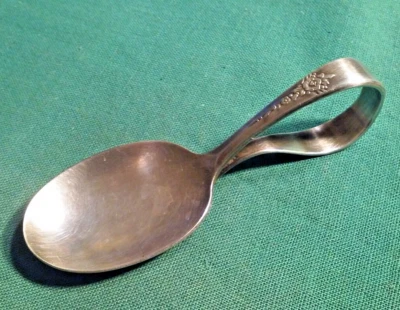 Cuchara bebé vintage Oneida Community Tudor Plate mango curvado rizado 3,5" Foto 1 de 4