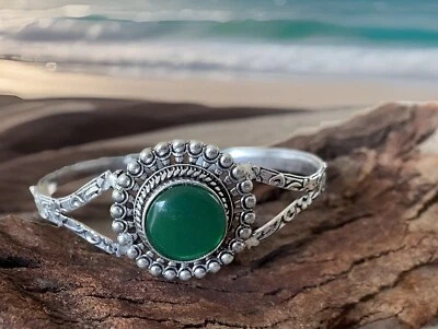 Green Onyx  Adjustable bracelet  -Sterling Silver plated-new — 第 1/4 张图片