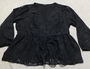 Camisa Torrid Para Mujer 3X Plus Negra Floral Peplum Gasa Manga Larga Cuello en V - Imagen 1 de 11