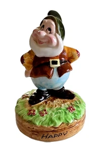 VTG Schmid Disney Snow White Dwarf Happy Ceramic Music Box Figure #358 Japan - Picture 1 of 9