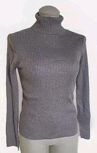 Womens Philomena Petti Taupe Stretch Ribbed Turtleneck Preppy S M Old Money  - Picture 1 of 3
