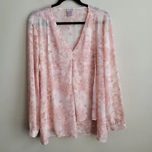 Blusa Mujer Chicos Talla XL Rubor Rosa Floral Transparente Mangas Largas Paneles Frontales - Imagen 1 de 11