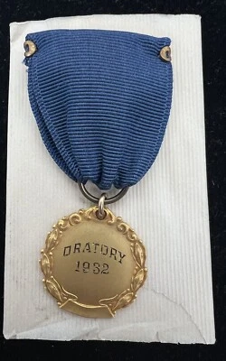 ANTIQUE GOLD FILLED 1932 ORATORY BLUE RIBBON. Speech And Debate — 第 1/3 张图片