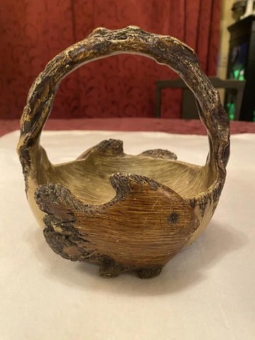 Vintage Carved Wood-Look Resin Basket w Fish Design Fishing, Lake House, Cabin Cover